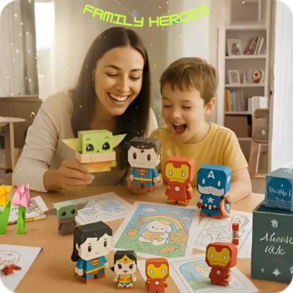 Família brincando com brinquedos educativos